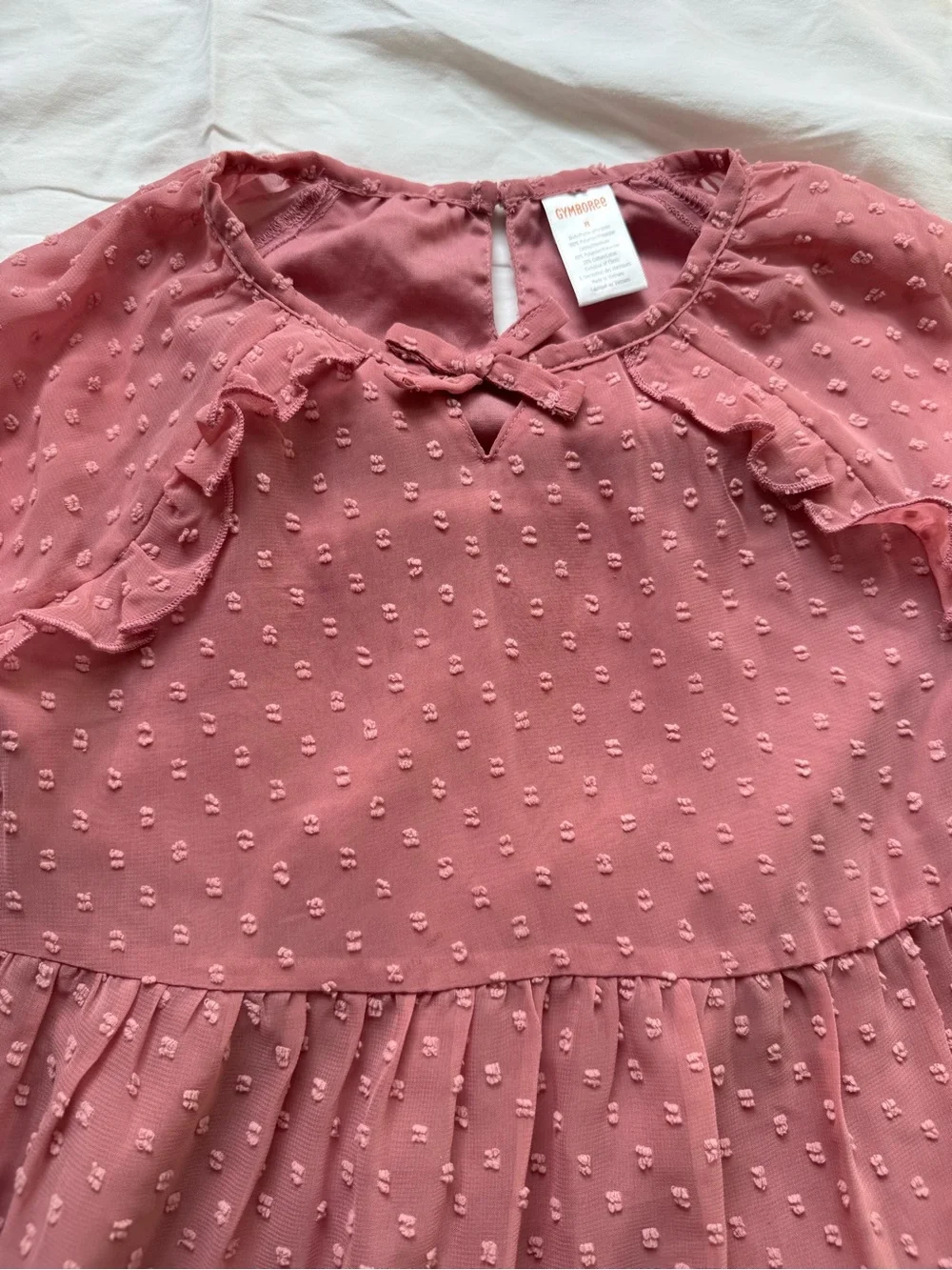 Gymboree Girls Flora Pink Long-Sleeve Tiered Dot Dress size 8